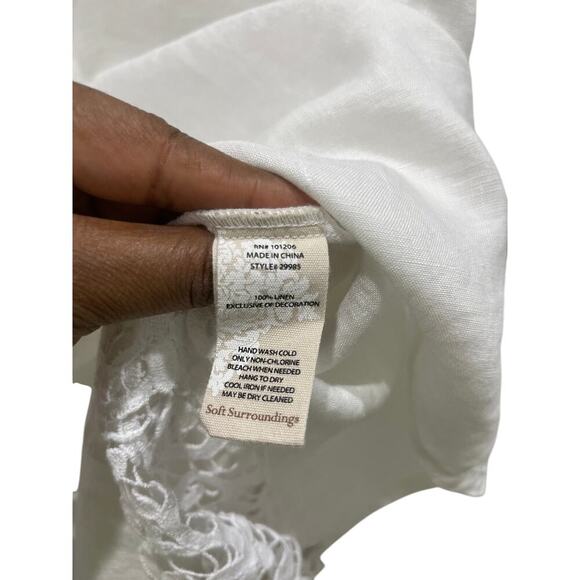 Soft Surroundings 100% Linen V-Neck Bohemian Tunic w/ Crochet Detail Sz L - Picture 5 of 6